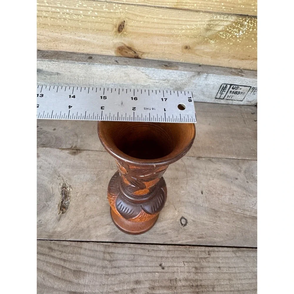Vintage Hand Carved Wood  Bud Vase Folk Art‎ Decor Flower Design